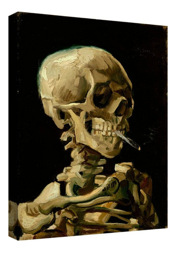 Cuadro Decorativo Canvas Coleccion Vincent Van Gogh 60x45 Color Calavera Con Cigarrillo Armazón Natural