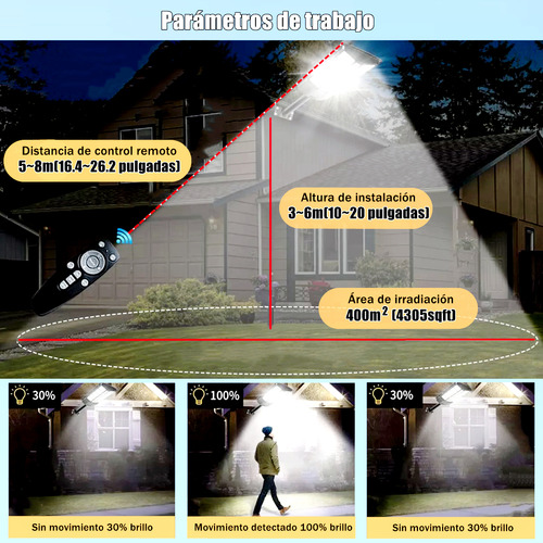 Lampara Led Solar Exterior para Alumbrado Publico con Control Remoto ATOZELE 480 Foco Leds 1500W 15000mAh