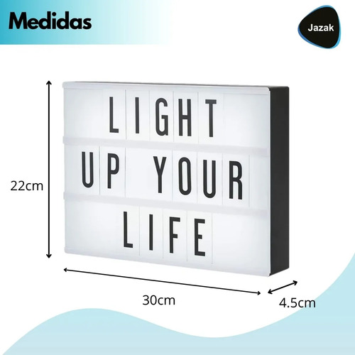 Cartel Luminoso Led Jazak / Letras / Números / Emojis / Control Remoto Incluido / Luz Color / Pizarra / Mensajes Personalizados / Decorativo / Estilo Retro / Usb O Pilas / Color Blanco C/ Negro