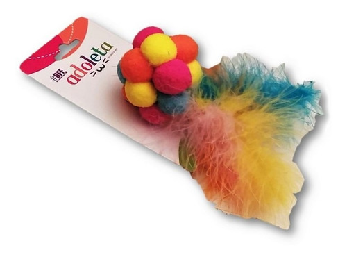 Imagem 3 de 4 de Brinquedo Pet Gatos Pompom Colorido C/ Penas Neon