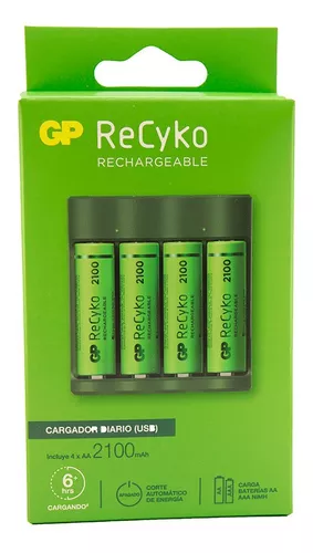 GP chargeur de base USB + GP 2100 ReCyko pile rechargeable AA / HR06 Ni-Mh  (4 pcs)