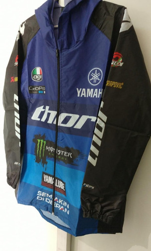 Campera Rompeviento Yamaha Con Capucha Ts Azul-bmmotopartes 