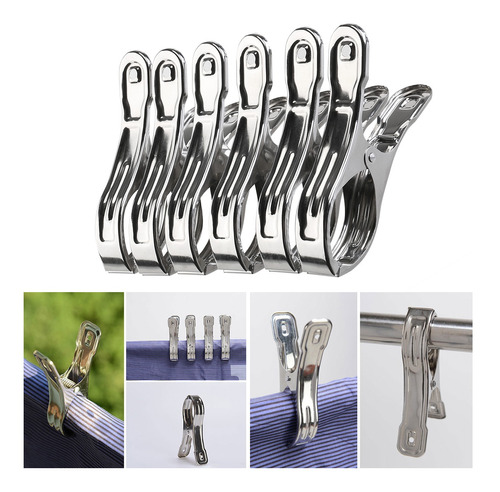 Pinzas De Acero Inox Ideal P/barrotes (ropa/lona/cortina) 6u