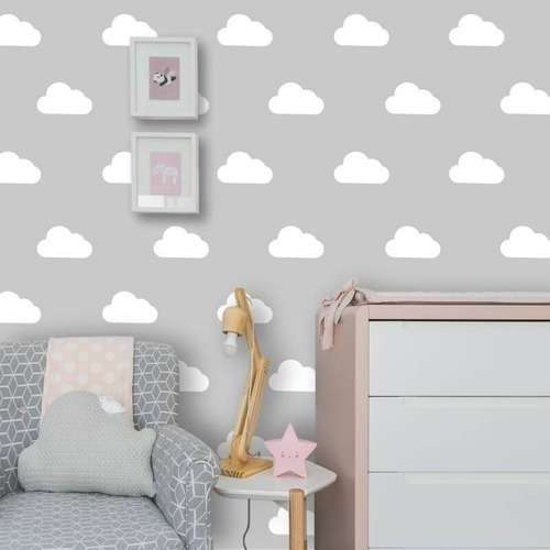 Adesivo De Parede Quarto Infantil Nuvens 150un 10 X 5cm Cor Branco