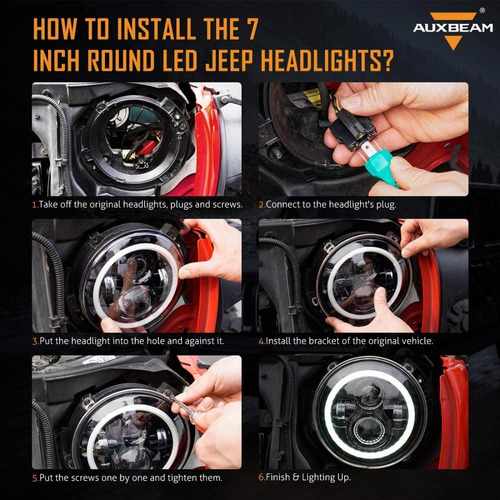 Imagen 7 de 10 de Par 7'' Faros H4 Led Ojo De Ángel Para Wrangler Jeep Vocho
