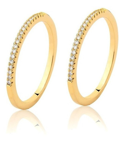 Anel Aparador Feminino Par Zirconia Folheado Ouro 18k 