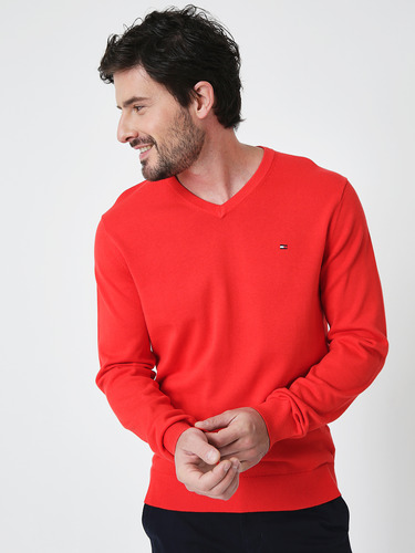 Sweater Signature Básico V-neck Rojo Tommy Hilfiger