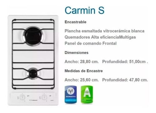 Imagen 5 de 10 de Anafe Gas Embutir Ormay Carmin S Blanco 2 Hornallas Valvula