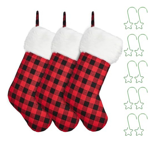 3 Pack 18 Inch Christmas Stockings Classic Red Black Bu...