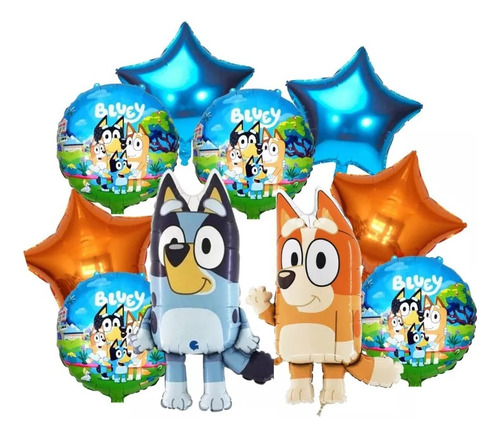 Bouquet 10 Pcs Bluey Y Bingo  Set De Globos Bingo Y Bluey