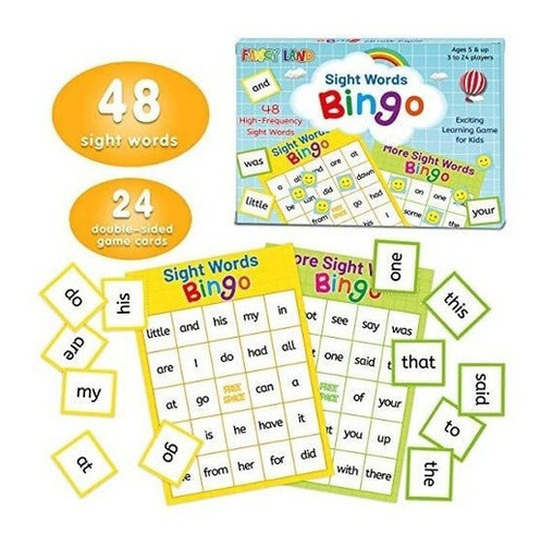 Fancy Land Sight Words Bingo Game Language Building Skill Game for Homeschool or Classroom Educational Games for 24 Players 