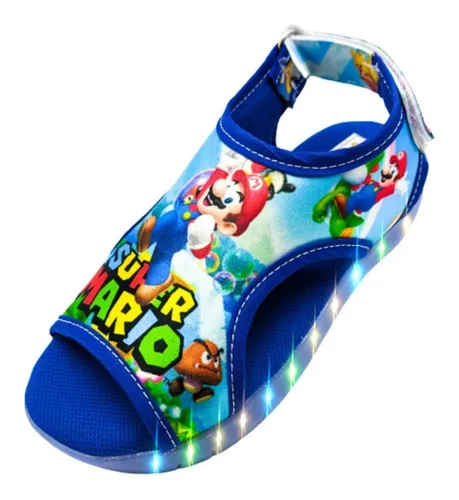 Sandalia Mario Luces Led Ni o Bros Chancla 102 arm Azul Env o gratis