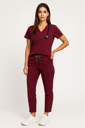 Bleufox Pijama Quirúrgica Dama Conjunto Uniforme Antifluido Bordó Lisa M