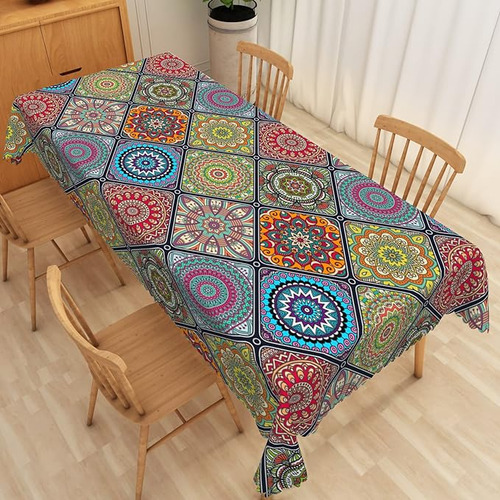 Boho Tablecloth Moroccan Tiles Pathwork Bohemian Mandala Tab