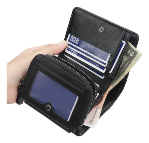 Cartera Tarjetas Billetera Lujo Cuero Hombre Cartera Trifold Color Negro