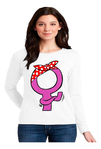 Polera Manga Larga 100%algodón Diseño Feminista Logo Oficial