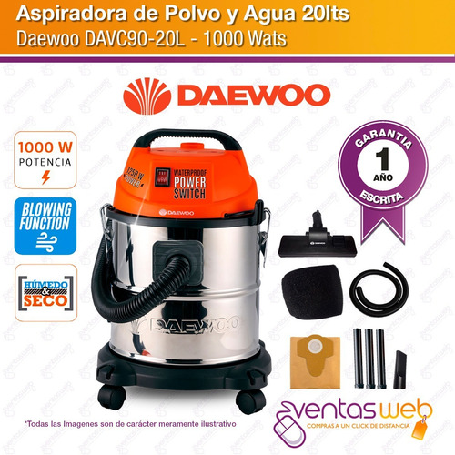 Imagen 2 de 4 de Aspiradora Daewoo Inoxidable Polvo Agua 20 Lts + Accesorios