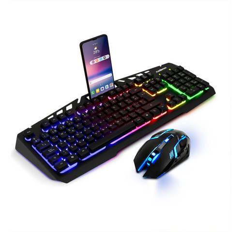 Kit Mouse Y Teclado Gamer Luz Led Español Windows Redlemon