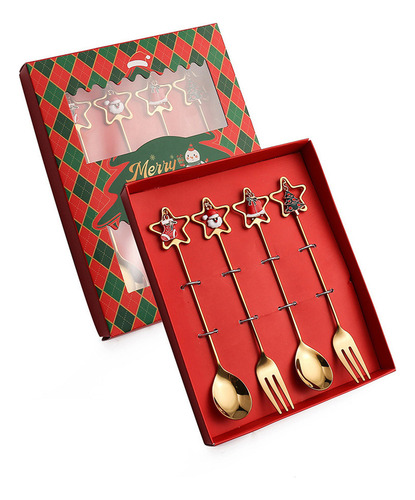Q Cuchara De Navidad Y Tenedor De Postre Navideño De Acero