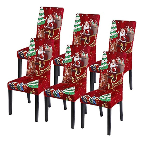 Searchi Christmas Dining Chair Covers Set Of 6,stretch Xmas 