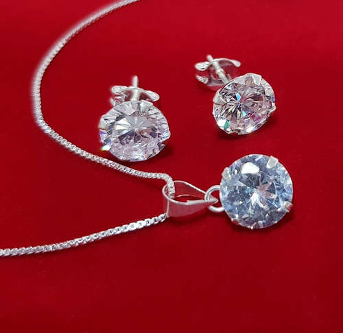 Colar Ponto De Luz E Brincos Feminino Prata Maciça 925