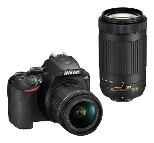 Nikon Kit D3500 + lente 18-55mm VR + lente 70-300mm + Mochila DSLR color negro