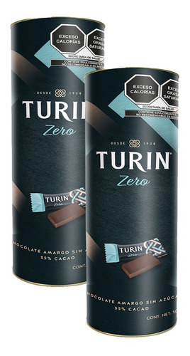 2 Botes Turin Chocolate Amargo Sin Azúcar 1kg 200pz