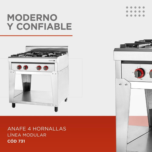 Imagen 2 de 10 de Anafe Industrial 731 Sol Real 4 Hornallas Acero R. Fundicion