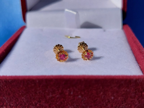 Aros Bebe Con Ruby Oro 18 K