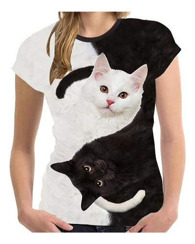 Playera J For Mujer Con Estampado De Gatos 3d O8s, Manga C