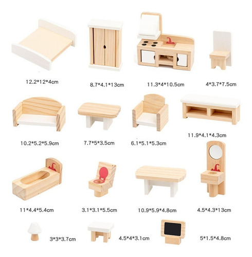 Y Juego De 19 Muebles De Casa De Muñecas De Madera, Modelo