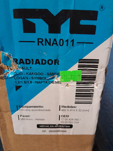 Radiador Renault Clio,kangoo,sendero,logan, Símbolo 1.2/1.5/