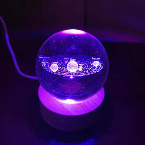 Lámpara De Noche Sistema Solar En Bola De Cristal En 3d Con