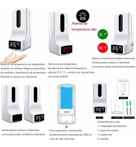 Imagen 3 de 10 de Dispensador De Gel Automático K9 Con Termómetro