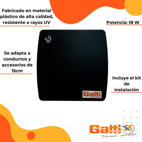 Imagen 4 de 8 de Extractor De Aire Baño/cocina 6 (15 Cm) Negro C/ Timer