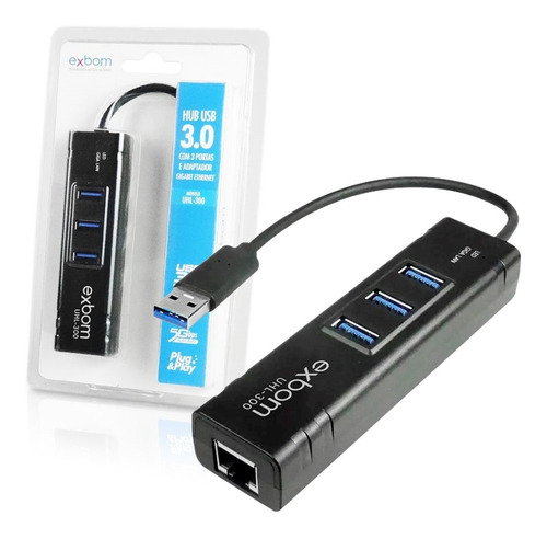 Imagem 1 de 5 de Adaptador Ethernet Rj45 Gigabit Lan 1000mbps + Hub Usb 3.0