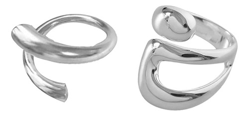 Juego 2 Anillos Plata Creativos Huecos Irregulares Geometric