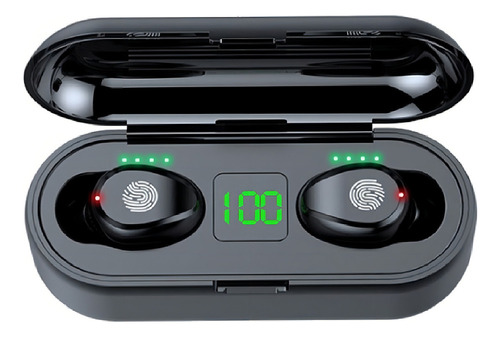 Fone De Ouvido In-ear Sem Fio F9 Preto Com Luz Led Mais