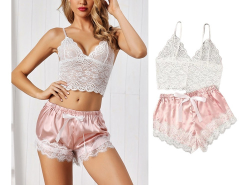 Set Ropa Interior Lencería Bralette Encaje Transparete Boxer