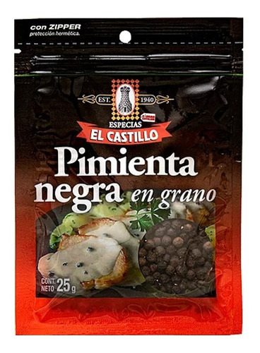 Pimienta Negra Grano 25 G Premium El Castillo Especias - Cc