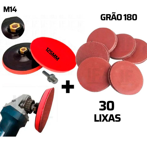 Suporte De Boina Para Furadeira 125mm + 30 Discos De Lixa