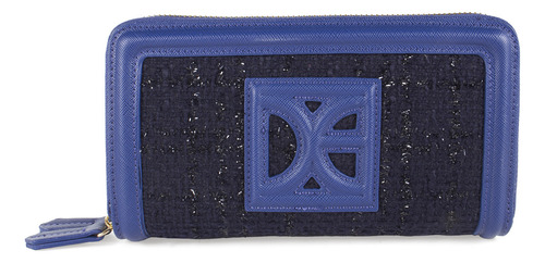 Cartera Cloe Grande Para Mujer Doble Cierre Tweed Color Azul Marino