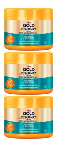 Creme De Tratamento Niely Gold 430g Argan Pos Quimica - 3un