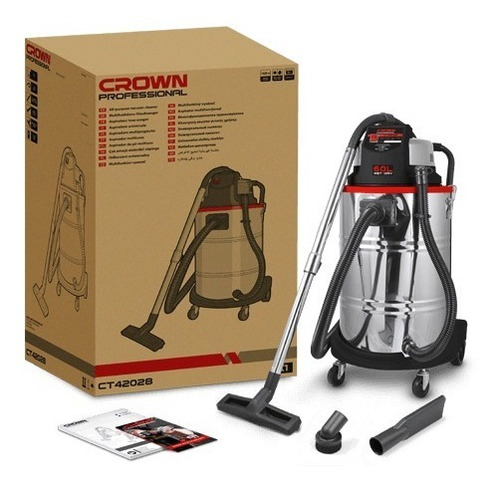 Aspiradora Acero Inox. 60 L. 1400w. Para Agua Y Polvo Crown