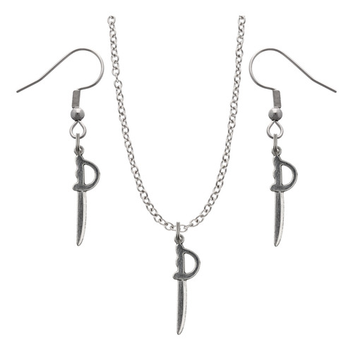 Kit Collar Y Aretes Espada Arma Medieval Dije Cadena Acero Plateado 3