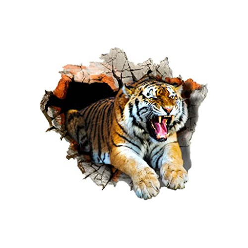 3d Tiger Wall Decal Smashed Wild Animal Wall Sticker 23.62x2