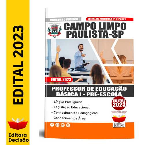 Apostila Campo Limpo Paulista Sp - Professor De Educação Básica I - Pré-escola Concurso