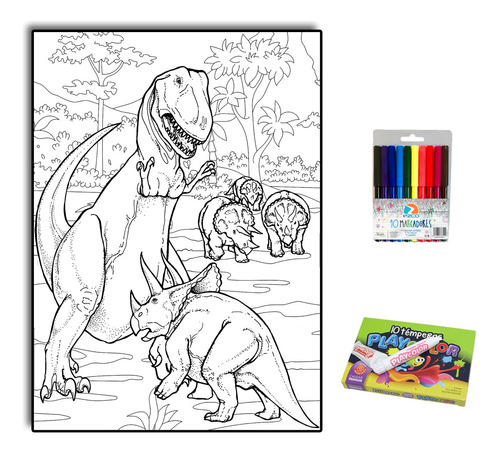 Cuadro Para Pintar + 10 Marcadores/temperas Nene Dinosaurios