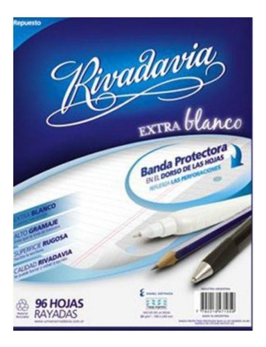 Repuestos Rivadavia 96 Hojas Cuadriculadas Extra Blancas