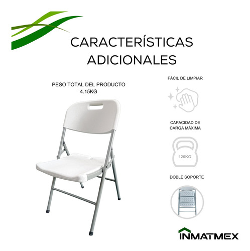 Set De 4 Sillas Plegables De Plástico Color Blanco